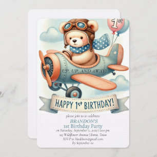 Invitation 1er anniversaire de naissance Boy Avion