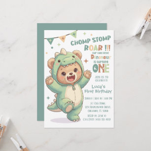Invitation 1er anniversaire Dino   Dinosaur en peluche adorab