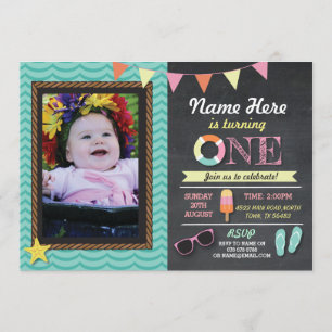 Invitation 1er anniversaire Eté Lolly Swim Photo Party Invita