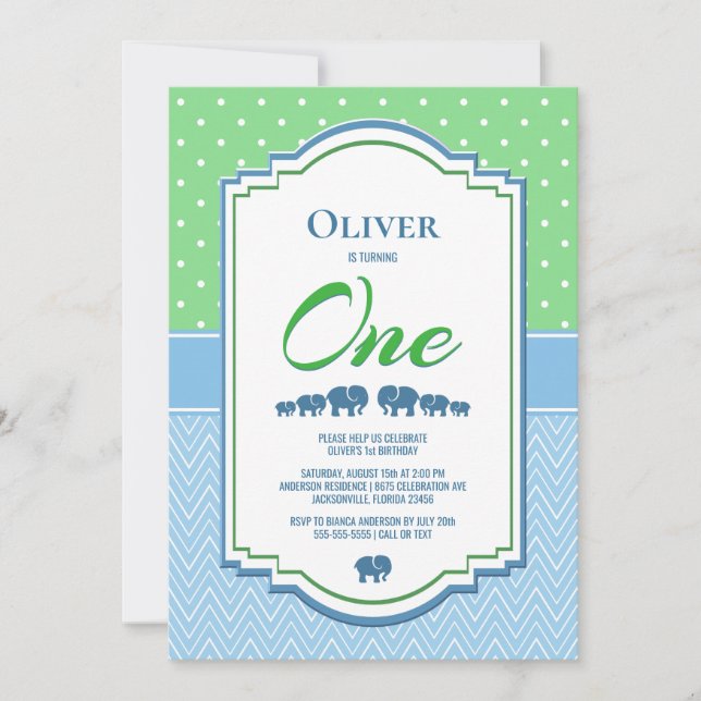 Invitation 1er anniversaire fête Blue Elephants (Devant)