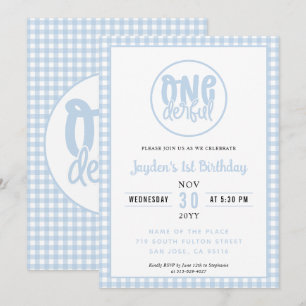 Invitation 1er Anniversaire Fête Mignonne Onederful Pastel Bl