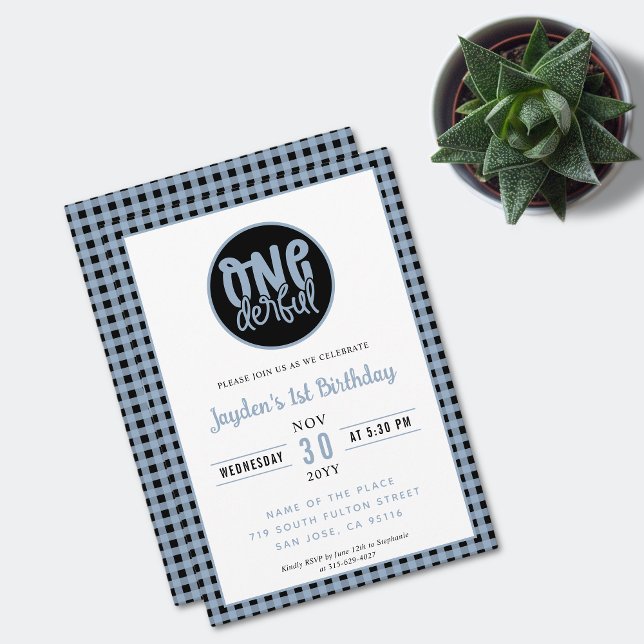 Invitation 1er Anniversaire Fête Mignonne Onederful Pastel Bl (Créateur téléchargé)