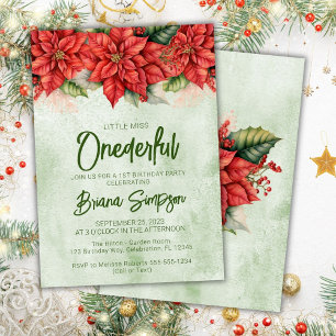 Invitation 1er anniversaire fête Noël Poinsettia Floral