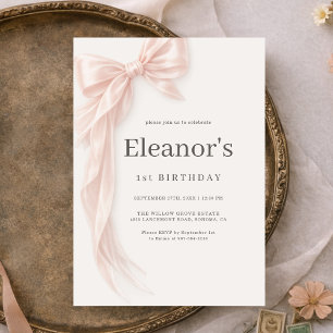 Invitation 1er anniversaire fille arc en rose