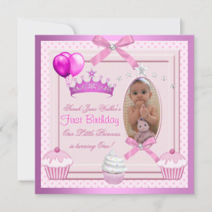 Invitation 1er Anniversaire Fille Cupcakes rose Bébé perle bl