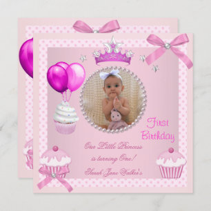 Invitation 1er Anniversaire Fille Cupcakes rose Bébé perle bl