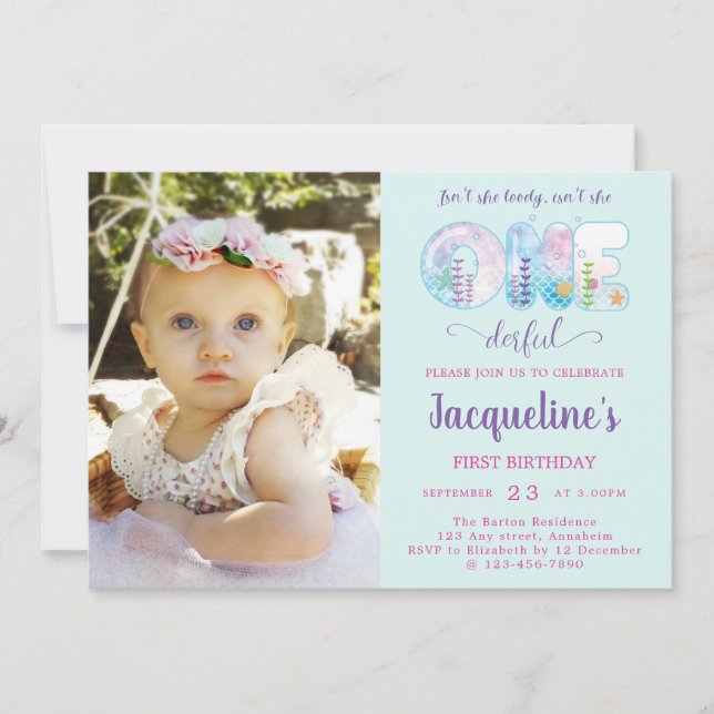 Invitation 1er Anniversaire Filles Sous La Mer Jolie (Devant)