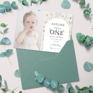 Invitation 1er Anniversaire Fleur sauvage Thème Floral Girl P