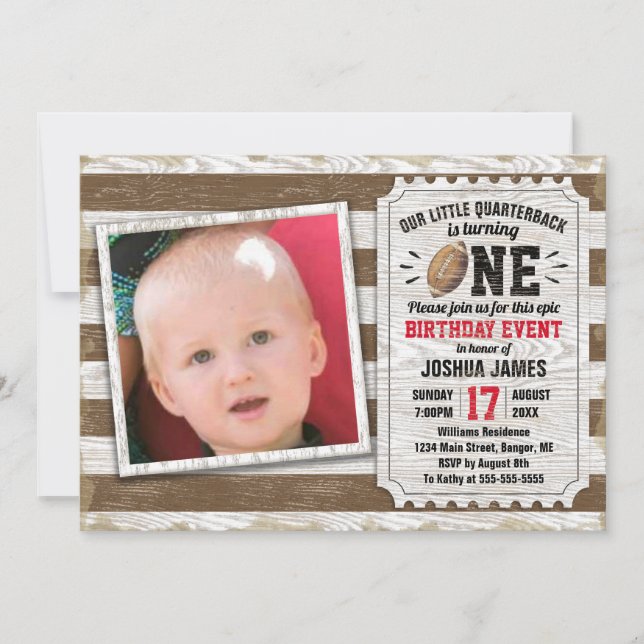 Invitation 1er anniversaire Football sportif photo Brown russ (Devant)