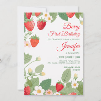 Invitation 1er Anniversaire Fraise Thème Berry Premier Annive
