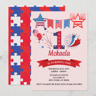 Invitation 1er Anniversaire Garçon Fille 4 Juillet Quatrième