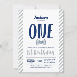 Invitation 1er anniversaire garçon, nœud papillon 