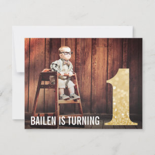 Invitation 1er anniversaire Gold Parties scintillant One Phot