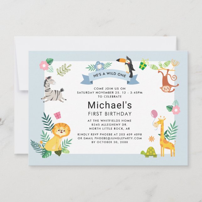 Invitation 1er Anniversaire Il est un sauvage Jungle Safari A (Devant)