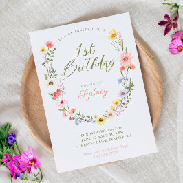 Invitation 1er anniversaire Jardin Fleur sauvage aquarelle