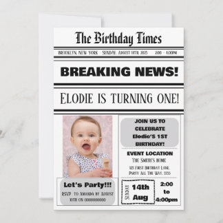 Invitation 1er Anniversaire Journal Thème Garçon Girl Magazin