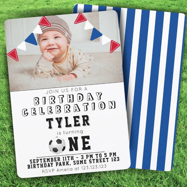 Invitation 1er anniversaire mignon Football Football Enfants  (Créateur téléchargé)