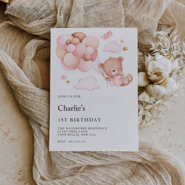Invitation 1er anniversaire, ours en peluche (1st Birthday, Teddy Bear Invitation)