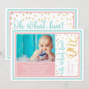 Invitation 1er Anniversaire Pastel & Gold Foil Confetti Photo