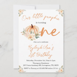 Invitation 1er anniversaire Petit Citrouille automne / automn