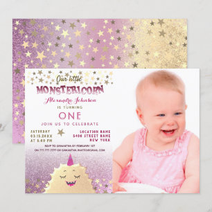Invitation 1er anniversaire Photo Girl Little Monster