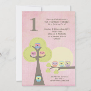Invitation 1er anniversaire Pink Party Night Owts mignonne In