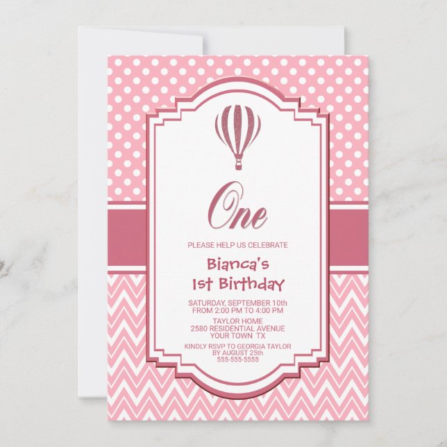 Invitation 1er anniversaire Pink Polka Dot Party (Devant)