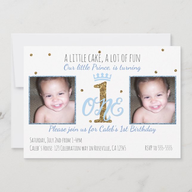 Invitation 1er anniversaire Prince Boys Party Photo Invitatio (Devant)