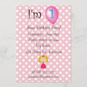 Invitation 1er anniversaire princesse pois rose