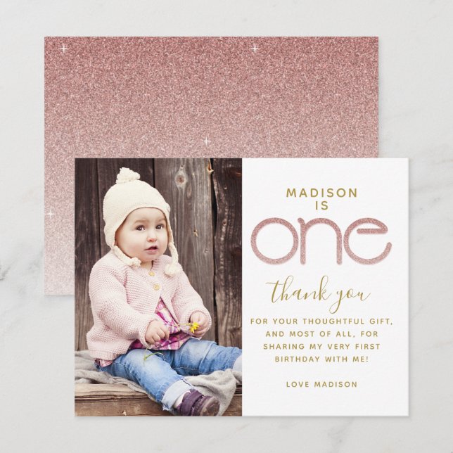 Invitation 1er anniversaire Rose Gold Parties scintillant Car (Devant / Derrière)