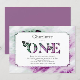 Invitation 1er anniversaire Rustic Purple Green Party