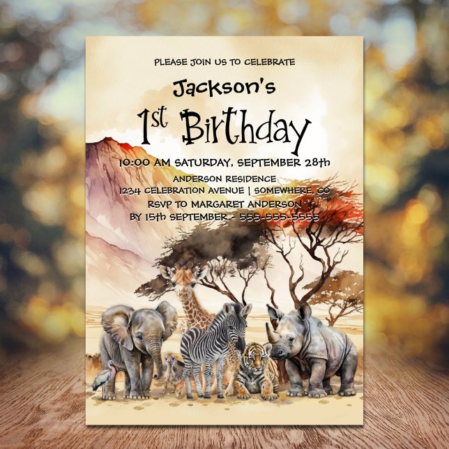 Invitation 1er anniversaire Safari Animaux Anniversaire (Créateur téléchargé)