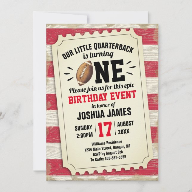 Invitation 1er Anniversaire Sports Football Billet Rustique R (Devant)