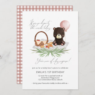 Invitation 1er anniversaire Teddy Bear Pique-nique rose vérif