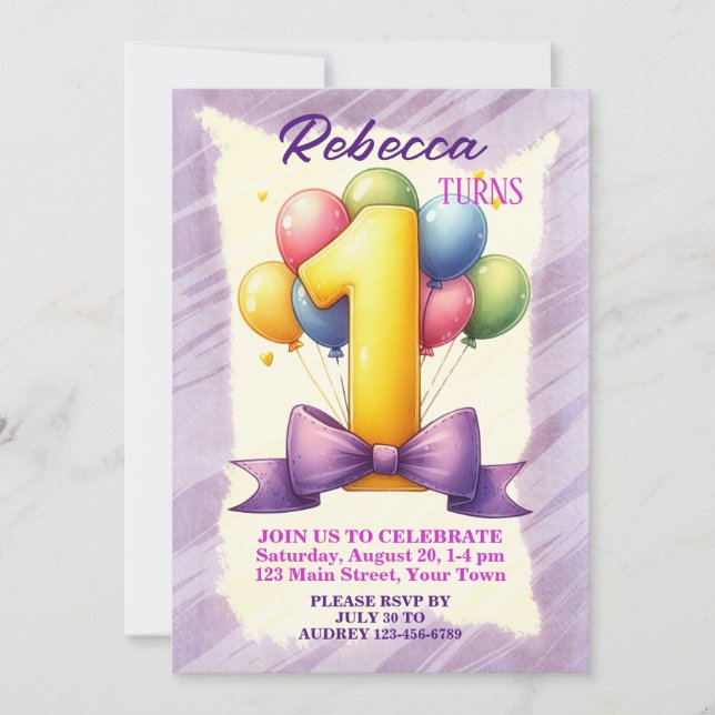 Invitation 1er Anniversaire Thème Balloon (Devant)