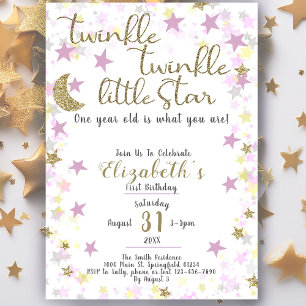 Invitation 1er anniversaire Twinkle Little Star Gold Girl
