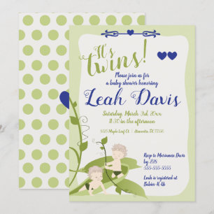 Invitation 1er anniversaire, Twins Baby shower Sweet Peas Boy