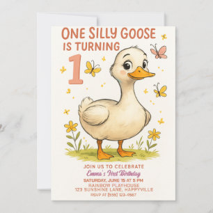 Invitation 1er Anniversaire Une oie sotte pour bébé fille