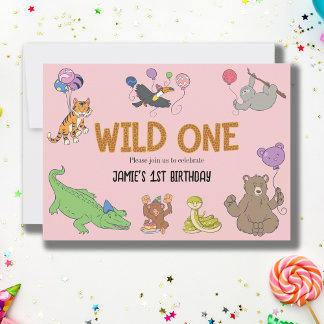 Invitation 1er anniversaire Wild One Jungle Safari Animaux