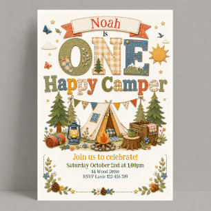 Invitation 1er Anniversaire Woodland One Happy Camper