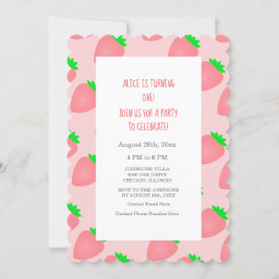 Invitation 1er été Anniversaire fraise bébé fille