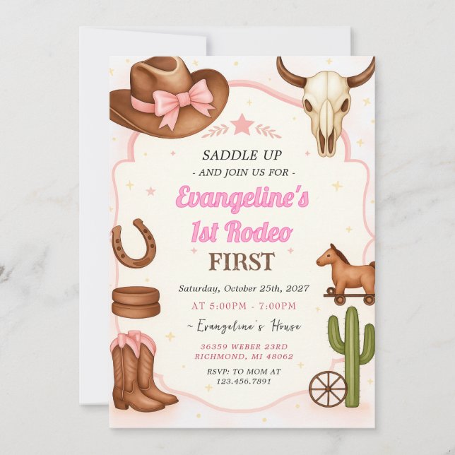 Invitation 1er Rodeo Girl anniversaire de la fille (Devant)