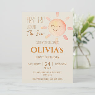Invitation 1er Voyage Autour Du Soleil Girl Boho Premier Anni