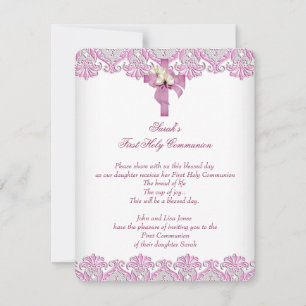 Invitation 1ère Croix de la première sainte communion Filles 