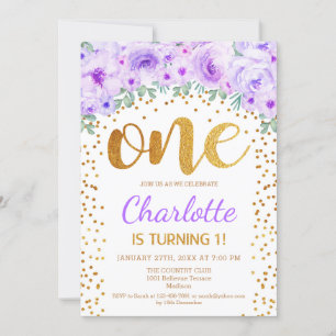 Invitation 1ère fête d'anniversaire - Blanc Gold Purple
