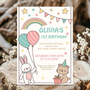 Invitation 1ère fête d'anniversaire de Rainbow Bunny