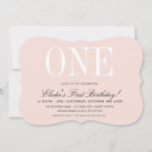 Invitation 1ère FÊTE D'ANNIVERSAIRE élégante petite fille ros