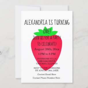 Invitation 1ère fête d'anniversaire fraise rouge blanc person