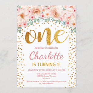 Invitation 1ère fête d'anniversaire - Rose or blanc