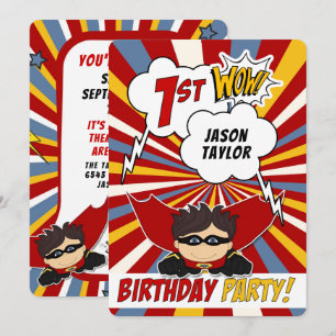 Invitation 1ère fête d'anniversaire Superhero Red Comic pour 